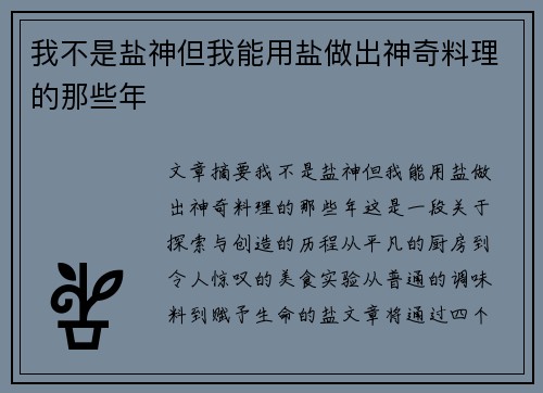 我不是盐神但我能用盐做出神奇料理的那些年 我不是盐神但我能用盐做出神奇料理的那些年